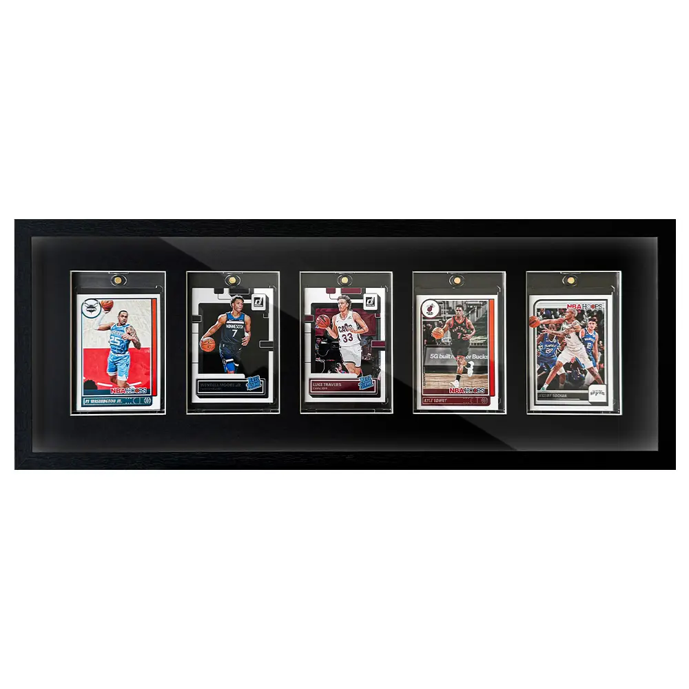 CCDCC Trading Card Display Frame, 2/4/5/6/8-Slot Wooden Sports Card Display Case for 35PT Card Holders, Tabletop and Wall-Mounted TCG Card Frame, Black