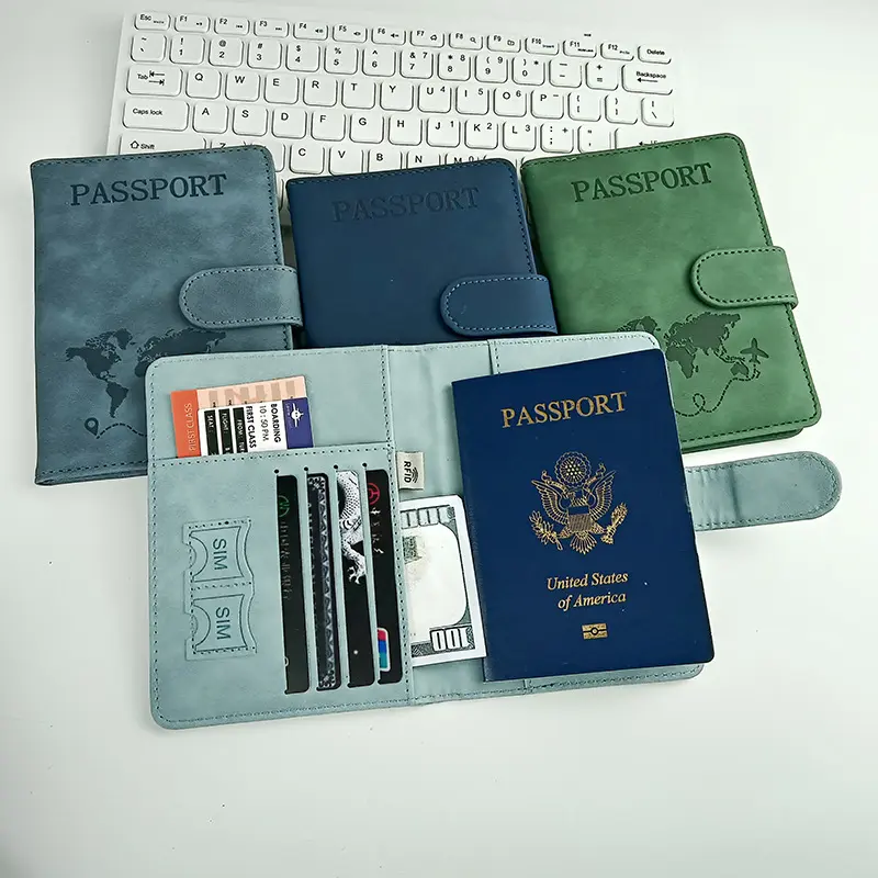 Passport Cover, Unisex Minimalist Solid Color Leather Travel Wallet with RFID Blocking and Magnetic Buckle