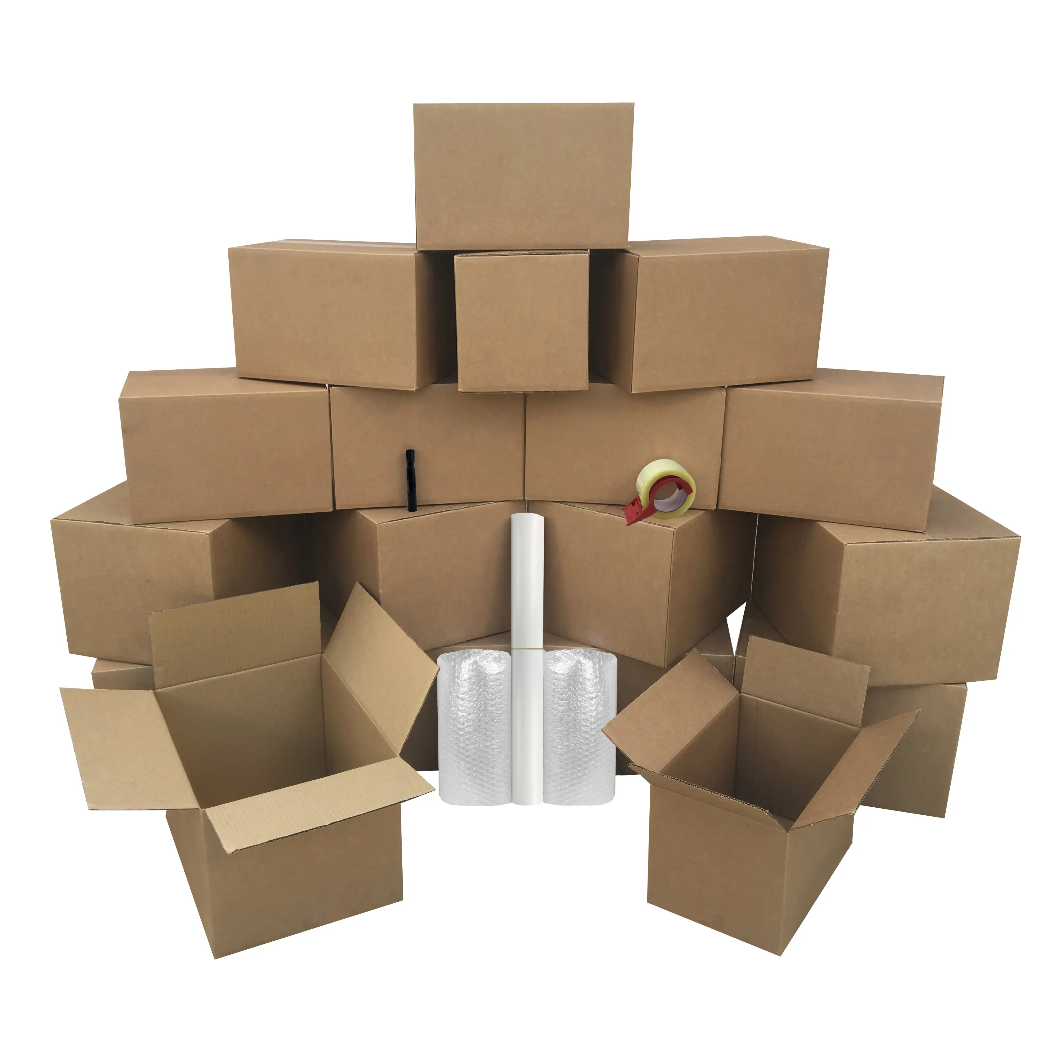 UBMOVE Basic Moving Boxes Kit #1 with Moving Supplies - 18 Multi-Size Rectangular Combo Size Boxes, Bubble Roll, Packing Tape, Clamshell Tape Dispenser, Flat Shipping, Convenience-Focused Home Storage Organizer Kit
