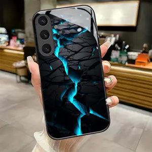 Blue - cracked Abyss  2D pattern suitable for Samsung Galaxy S25 S25edge S25FE S25Plus S25ULTRA 5G Pretty Protective Phone Case,Black Frame Glass Phone Case Individual Design,Is Suitable for Every Holiday Gift