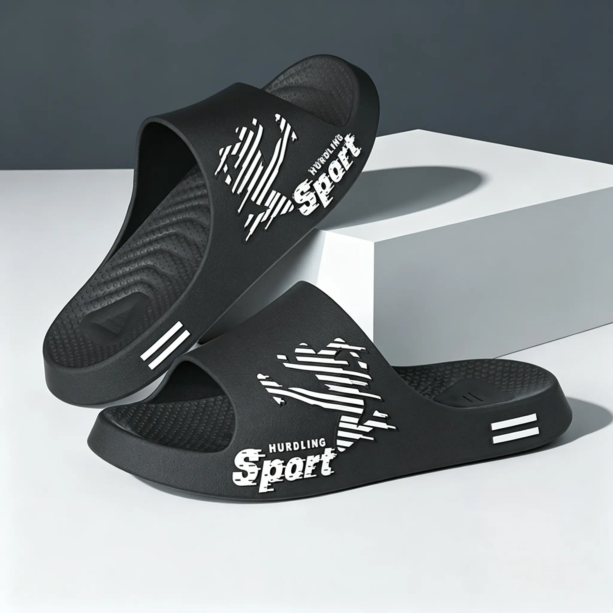 Men's Casual Number Graphic Slides, Comfortable Non-Slip Shoe with Soft Sole for Indoor & Outdoor Use, Black Slipper, Lightweight Slippers, Anti-Skid Men's Fashion Slippers
