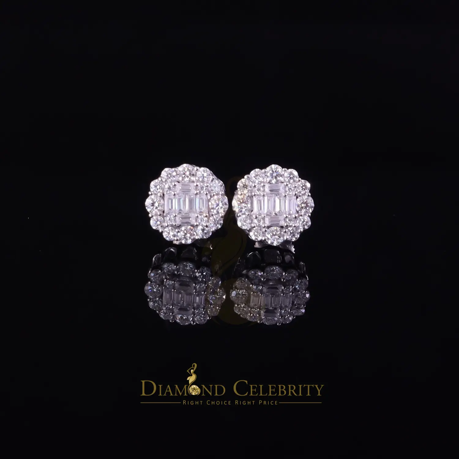 Diamond Celebrity's Floral Stud Earrings for Men's/Womens 925 Silver White 1.00ct VVS 'D' Moissanite