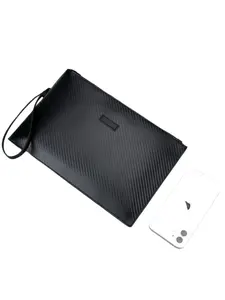 Men's Luxury Handbag, Casual Business Large Capacity Soft Leather Clutch, Fashion Braided Embossed Envelope Bag, Multi-Card Trendy Office Commute Evening Clutch