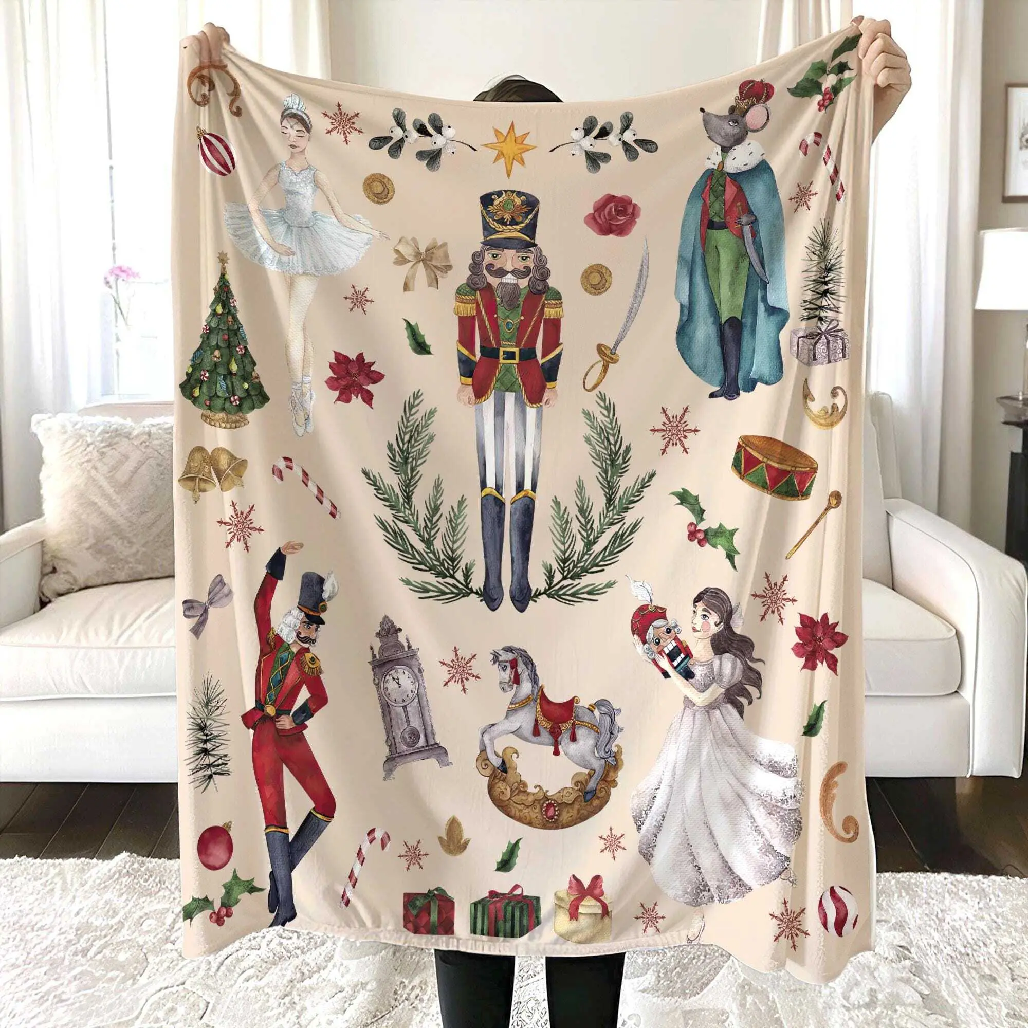 Vintage Christmas Nutcracker Blanket, Christmas Nutcracker Ballet Blanket, Boho Cottagecore Nutcracker Gift, Baby Shower Gift, Birthday