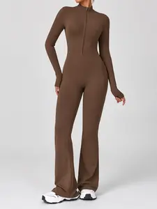 Saashi Long-Sleeve Zip-Front Fitted Jumpsuit