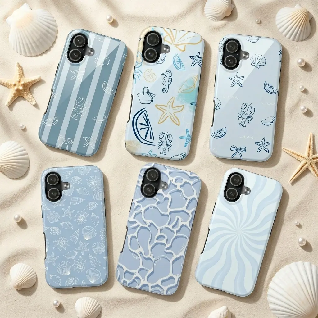 Summer Coastal Blue Collection Phone Case, Blue Whale Shark, Ocean Aesthetic Tough Case, Blue Dolphin, Sea Life Summer, Phone Cases for iPhone 17 16 15 14 13 12 11 Pro Max Plus & Samsung Galaxy S26 S25 S24 S23 S22 Ultra