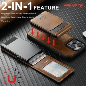 for MagSafe Detachable Leather Wallet Protective Phone Case For iPhone 16 15 14 Plus 13 12 Pro Max Magnetic Kickstand Card Slots Holder Cover Accessories