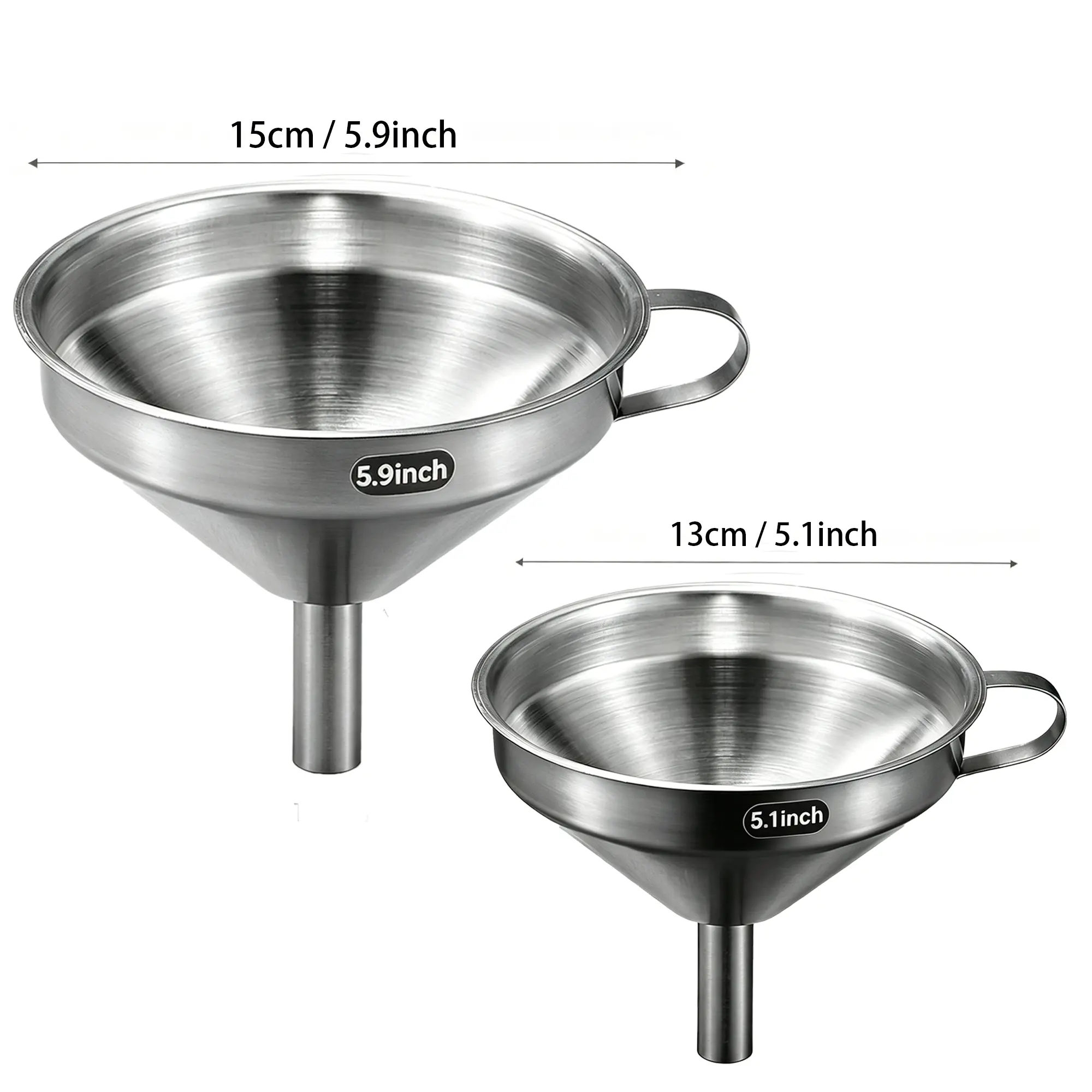 Two sizes of funnels, funnel with strainer mesh for oil filtering, thickened large-diameter household pouring device, multi-purpose layered filter funnel, kitchen supplies and accessories for home use.