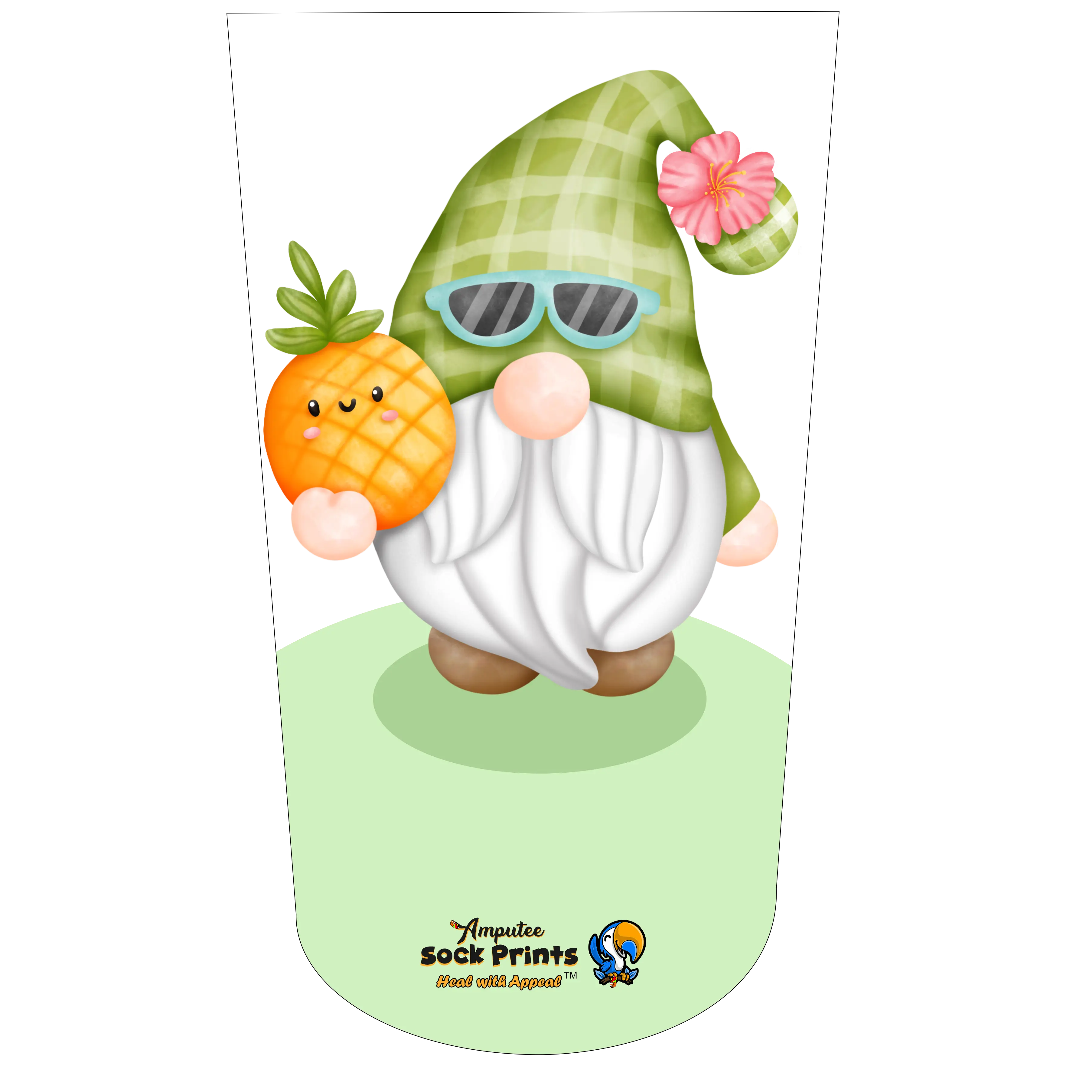Amputee Sock "Gnome w Pineapple V1", Prosthetic Limb Sock, 3ply Stump Sock