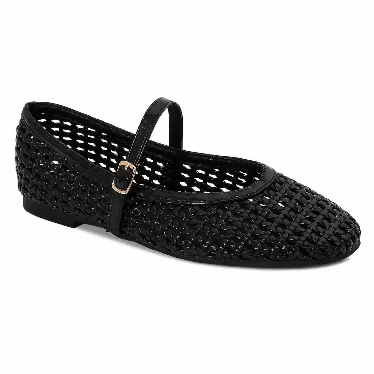 BERNESS Mary Jane Flats for Women, Beige Woven Ballet Flats with Adjustable Buckle Strap, Breathable Closed Toe Summer Shoes for Casual and Dressy Outfits