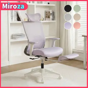 【Miroza】Pastel Color Ergonomic Office Chair, 90-128° Reclining, Padded Seat, Adjustable Height, Foldable Backrest with Footrest, 2-in-1 Swivel Gaming Chair for Home & Office Use