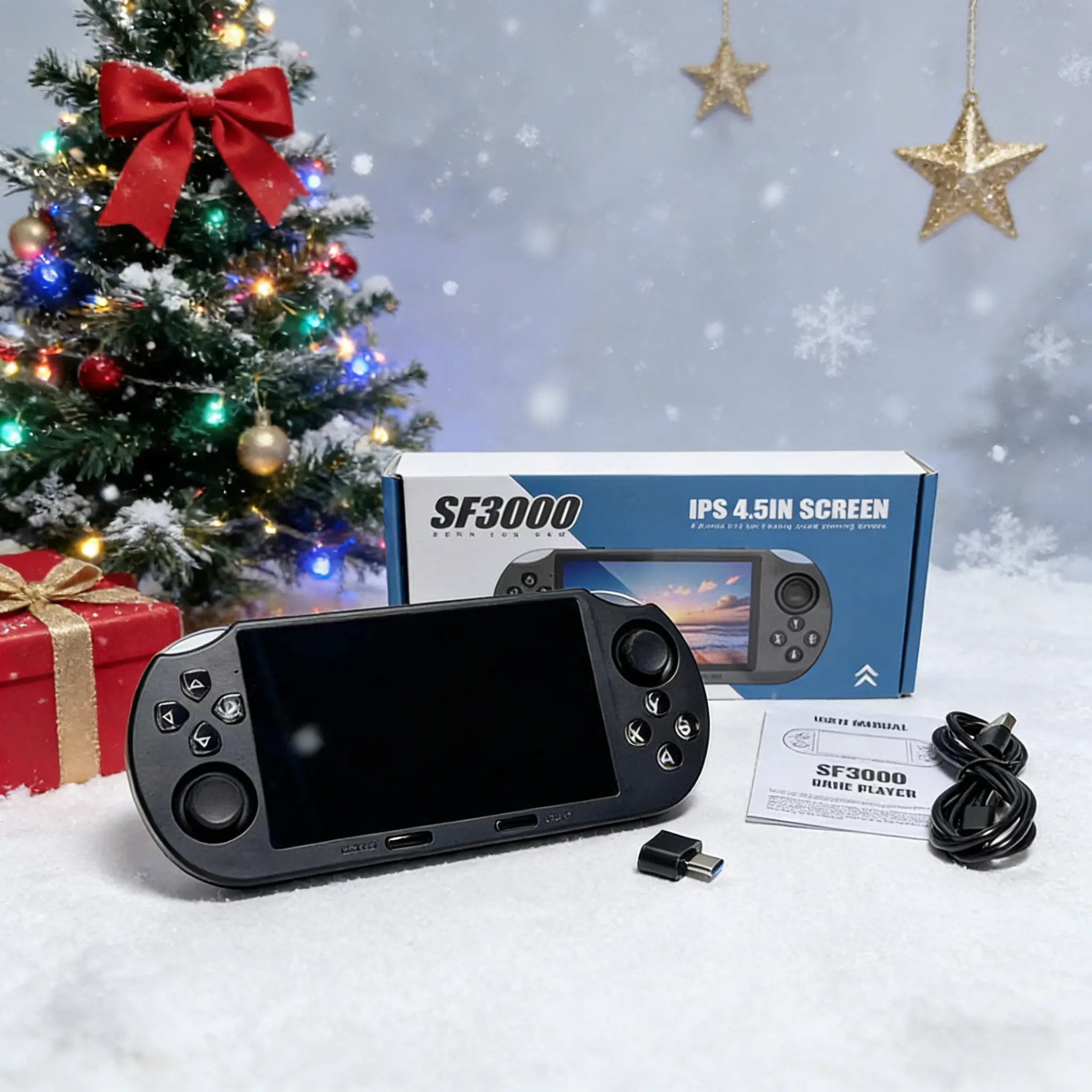 Sf3000 Handheld Retro Game Console, Video Game Machine, 4.5 Inch IPS Screen, Wireless Mini Portable Gaming Machine, Rechargeable Game Console, Boy Gift, Non-Button Cell Battery, Game Night Gadget