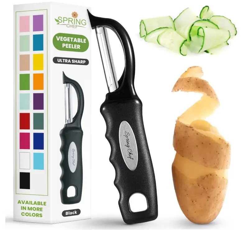 Spring Chef Premium Swivel Vegetable Peeler, Soft Grip Handle and Ultra Sharp Stainless Steel Blades - Perfect Kitchen Peeler For Veggie, Fruit, Potato, Carrot, Apple - Black