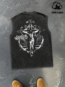 Men's Jesus Faith Graphic Print Tank Top, Regular Fit Casual Sleeveless Top for Summer, Men's Clothes for Gym Workout Outdoor Activities, Menswear