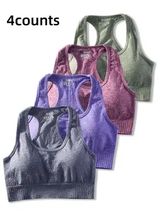 Women's Solid Color Racerback Sports Bra, Breathable Comfortable Seamless Yoga Sports Bra with Removable Pads, Ladies Sportswear for Indoor Outdoor Wear