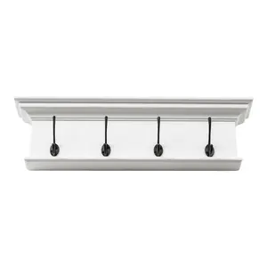 360 Stand Mahogany Wood Wall Mount Hanging Coat Rack - Antique Glossy, 4 Hooks, 7.87x27.56x3.94in Classic White, Standard Farmhouse Home Supplies Shelves for Entryway Organization & Decoration, Shelf, Storage, Wall Mounted Organizer