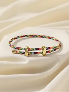 Preppy Style Geometric Design Bracelet, Buckle Single Loop Adjustable Braided Bracelet, Classic Trendy Jewelry for Daily Wear, Creative Holiday Gifts, Trendy Jewellery Accessories