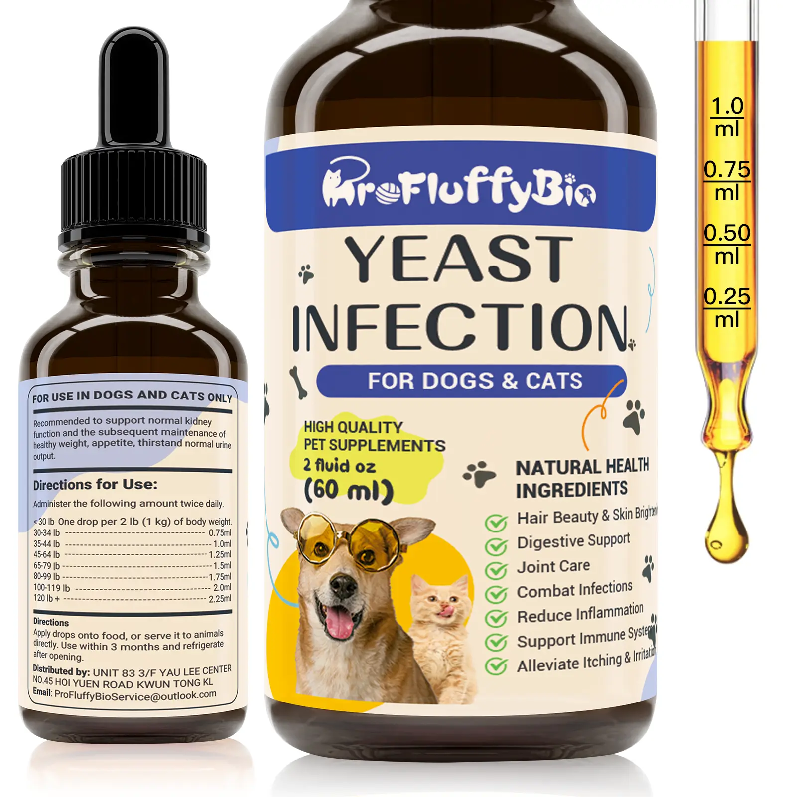 ProFluffyBio Dog Ear & Skin Relief Drops, Yeast Infection Treatment for Dogs –  60ml | Soothes Itching, Supports Healthy Ears & Skin, Allergy Relief for Puppies & Dogs