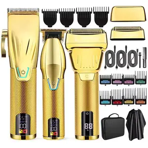 Hairdresser-specific hair clipper set, professional hair clipper and shaver set, includes a rechargeable hair clipper and an electric shaver, cordless hair clipper, complete accessories, LCD display