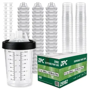 50-Pack 6oz Disposable Paint Spray Gun Cups with Lids & Retainer Ring System, 125 MIC Mess-Free Mini Kit for Automotive & Motorcycle Body Repair Tools
