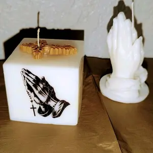Prayer Block Candle with Unique Bible Verse Scent Options Available - Includes Cross Design and Praying Hands Motif