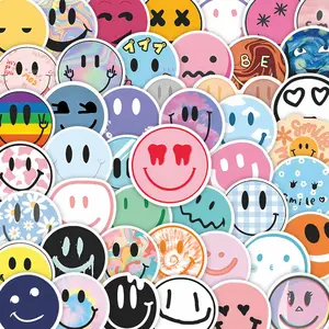 50Pcs Trendy Smiley Face Stickers Pack, Waterproof Cute Aesthetic Smile & Groovy Emoji Vinyl Decals for Laptop, Water Bottle, Journal & Scrapbook, Y2K Lover Gift