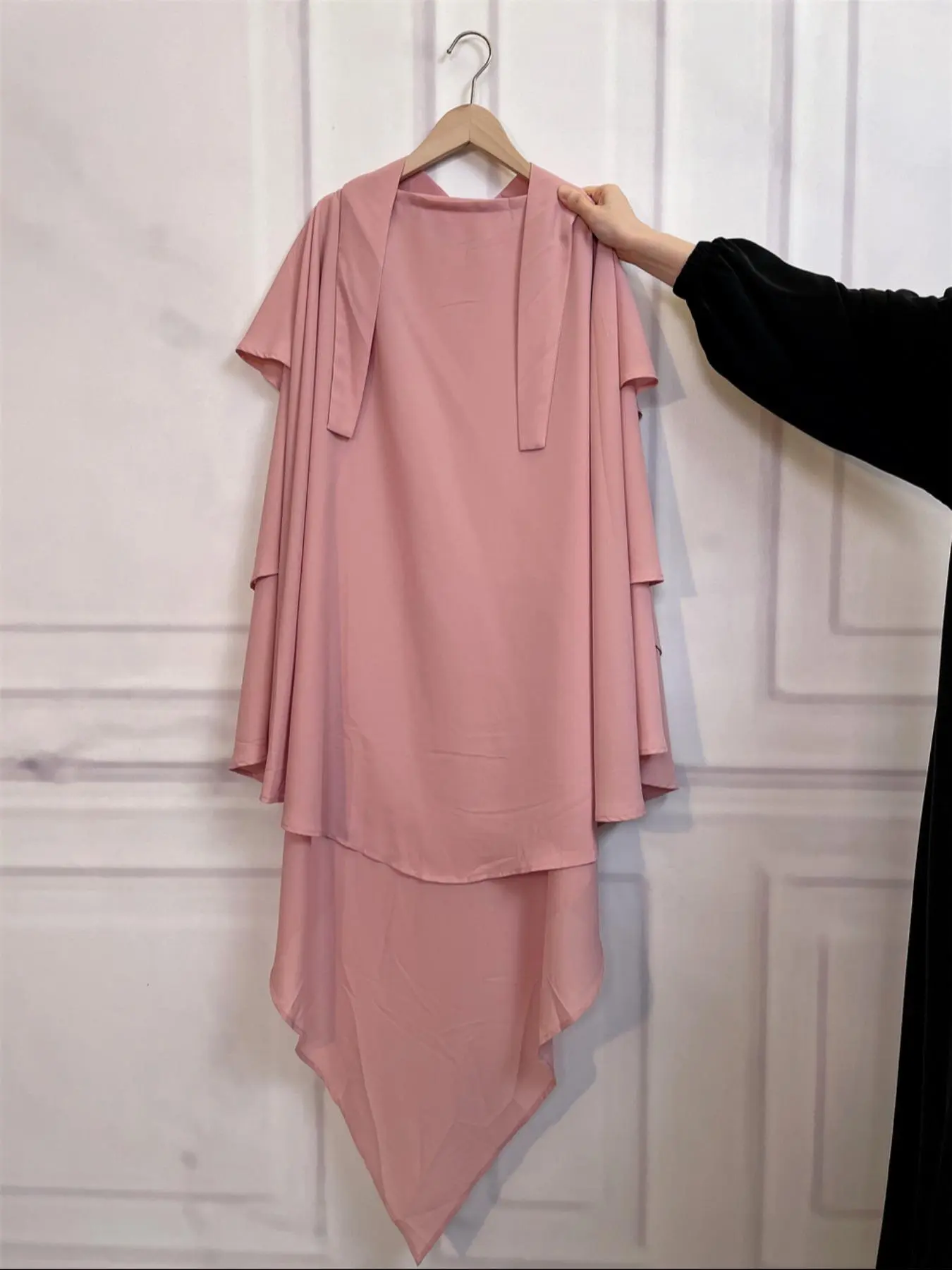 Women's Solid Color Three Layered Chiffon Khimar, Modest Casual Comfortable Breathable Khimar for Daily Wear, Women's Islamic Clothing for All Seasons, Summer, Modesty