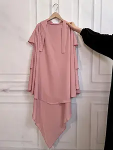 Women's Solid Color Three Layered Chiffon Khimar, Modest Casual Comfortable Breathable Khimar for Daily Wear, Women's Islamic Clothing for All Seasons, Modesty