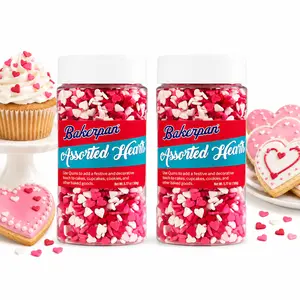 Bakerpan 3 Pack Valentines Sprinkles for Baking - 5.77 Ounces Edible Heart Sprinkles for Cake Decorating Confetti, Assorted Colors for Cookies