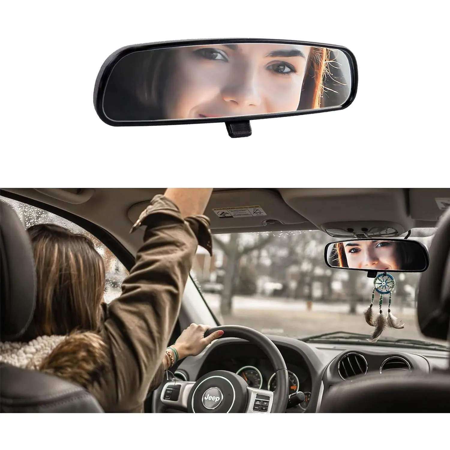 Genuine Jeep Rear View Mirror, Day Night mirror, Interior Rearview Mirror Kit Compatible With, 1987-2012 Wrangler YJ, TJ, JK, 2002-2013 Cherokee, 2007-2016 Compass, 2011-2017 Patriot Replace 8993-023K