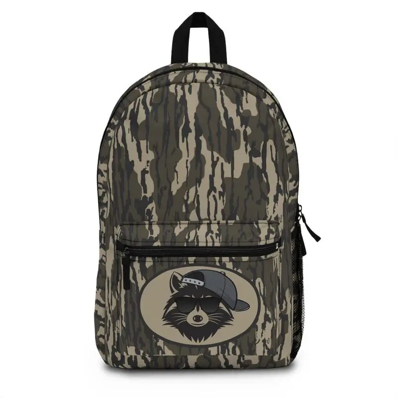 Camo Raccoon Backpack, Funny Raccoon School Bag, Mossy Oak Style Backpack, Hunting Camo Bookbag, Woodland Travel Backpack, Gift for Kids & Teens