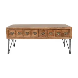American Vintage Solid Wood Coffee Table with Apothecary Drawers
