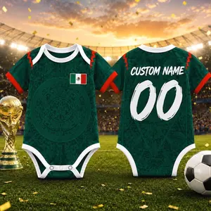 Fiesta Future Star Baby Romper, Personalized Mexico Soccer Outfit, Custom Name Number Infant Bodysuit, Little Fan Gift