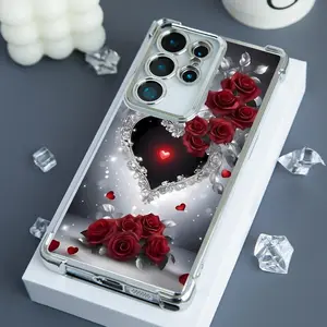 Heart Rose Pattern Phone Case for iPhone 17 Pro Max 16 15 Plus 14 13 12 11 Pro, Four Corners Airbags Shockproof Transparent Soft Back Casing