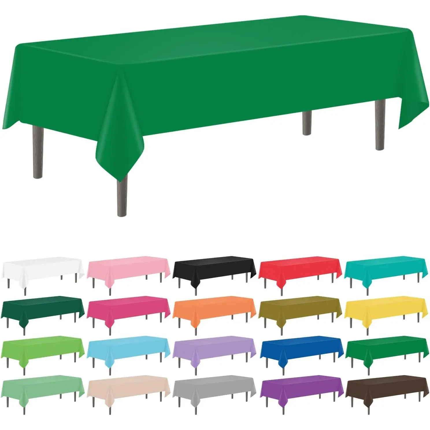 12-Pack Heavy Plastic Green 54x108in Disposable Rectangle Tablecloths, Stain-Resistant Dining Table Covers & Protectors for Thanksgiving, Birthday Parties, Anniversary, Christmas, Easy To Clean