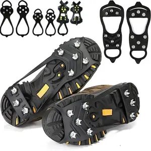 Anti-slip hiking snowshoe set with 8 spikes - ice and snow grippers, traction cleat rows, mountaineering traction spikes, spikes for walking, climbing, fishing and ice sports Activewear Ice crampon shoe covers shoe spikes for hiking