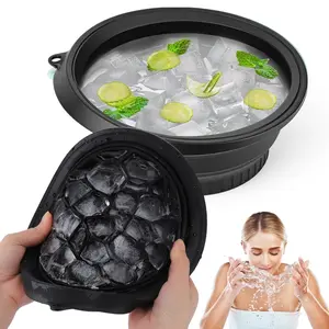 Face Bowl for Ice with Built-in Icetray, Collapsible Silicone Ice Bowl, Facial Plunge Bowl for Skin Tightening, Acne Relief, Black