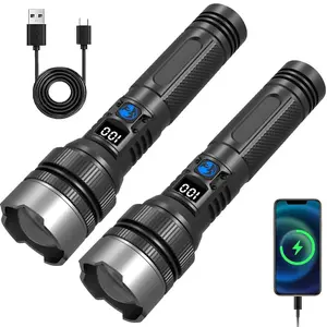 2-piece rechargeable zoom ultra bright flashlight, suitable for emergency power outages, outdoor camping, hurricanes Rechargeable LED battery powered, with 5 lighting modes Super Bright Flashlight