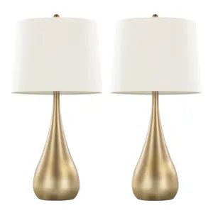 Pebble 29" Contemporary Metal Table Lamp in Gold Metal with White Linen Shade from Grandview Gallery by LumiSource - Set of 2