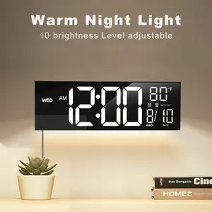16" Large Digital Wall Clock with Remote Control RGB Atmosphere Light 8 Color Modes Dual Alarms Big LED Display Auto DST alarm clock Dimmer Modern  waking alarms