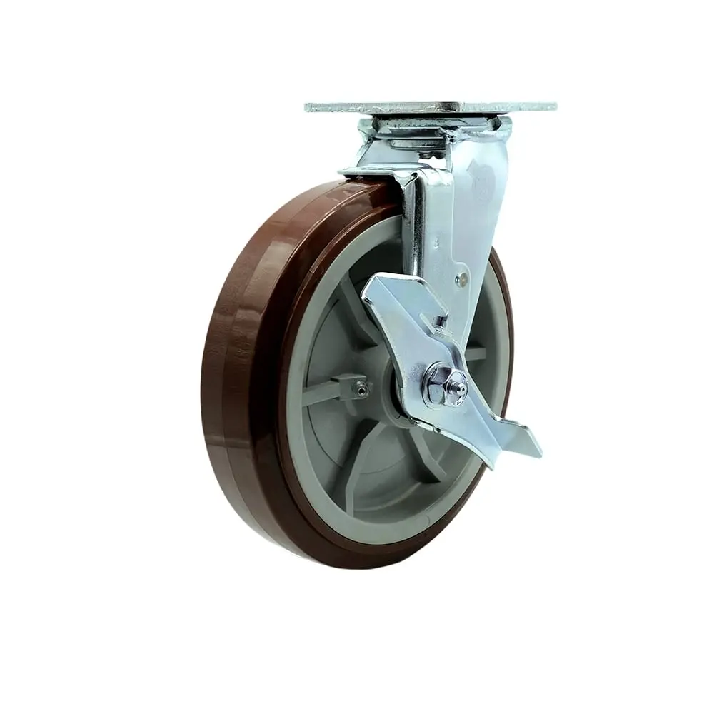 Service Caster SCC-30CS820-PPUR-TLB Polyurethane Swivel Top Plate Heavy Duty Caster with 8 in. Wheel & Top Lock Brake - 1000 lbs Capacity per Caster