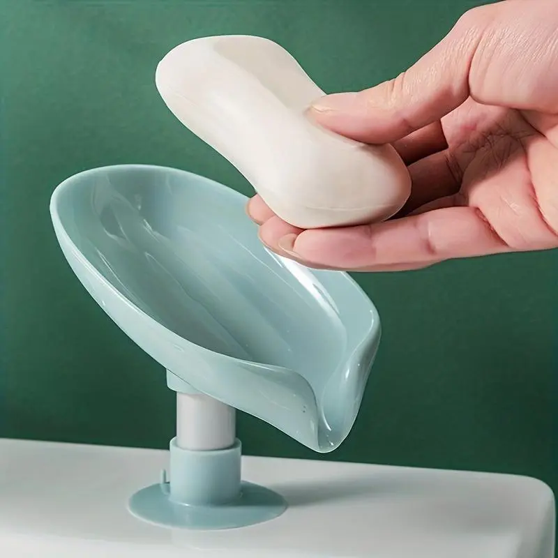 1pc Leaf Shape Soap Box Drain Soap Holder Bathroom Accessories Suction Cup Soap Dish With Drainage Tray Soap Dish For Bathroom Soap Container, Bathroom Organizers & Storage, Soap Saver, Bathroom Organization, Restroom