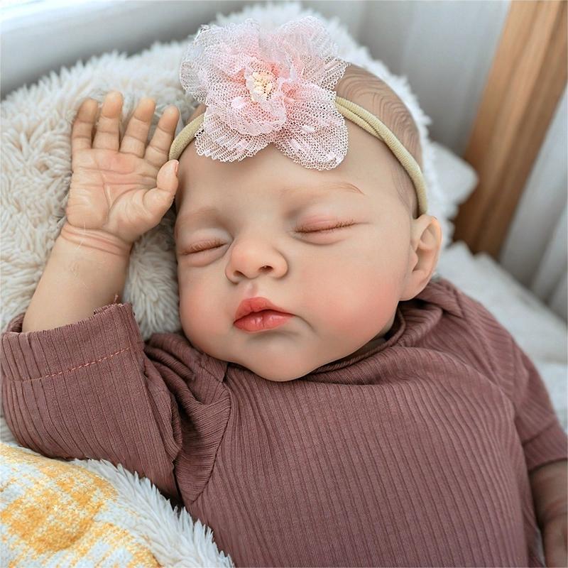 Reborn Dolls Eyes Closed 19 inch 48cm Realistic Reborn Baby Dolls Soft Cloth Body Newborn Babies with Set Clothes Painted Hair Chubby Face Doll Toy for Age 3+
