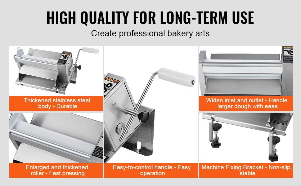 Manual Dough Sheeter Machine, 1/2 Inch Maximum Thickness, Hand Crank Pastry Roller Press For Pasta And Pizza Dough, Bakery Equipment For Commercial Kitchens, Durable Stainless Steel Construction, Easy To Clean And Maintain