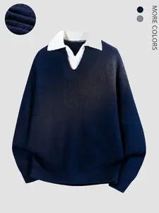 Men's Colorblock Knit Sweater Knitted Pullover, Casual Fitted Design, Fine Texture, Multiple Colors Available, Perfect for Daily Commute and Leisure