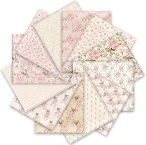 12PCS Cotton Fabric Bundles Featuring Retro Floral Designs, Ideal for Quilting And Patchwork Sewing 20inch Retro Floral Printed Pink Flower