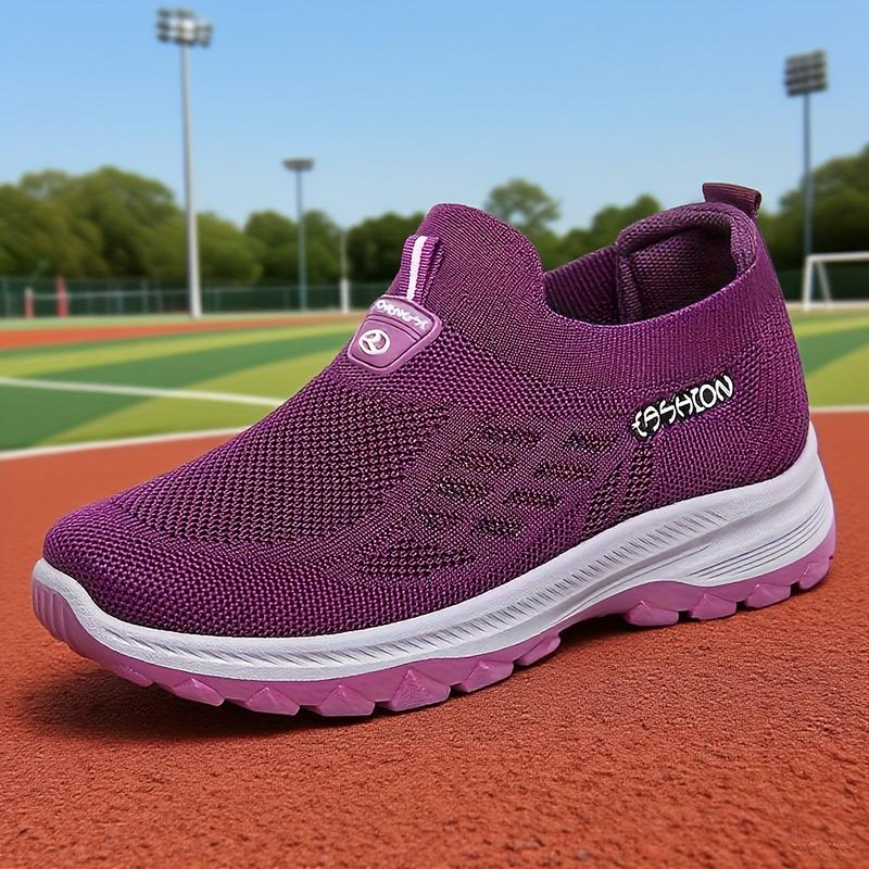 Women's Black Mesh Slip-On Sports Sneakers |   Neon Pink Accent Breathable Knit Upper Textured Non-Slip Sole Lightweight Daily/Outdoor Comfort Running Shoes