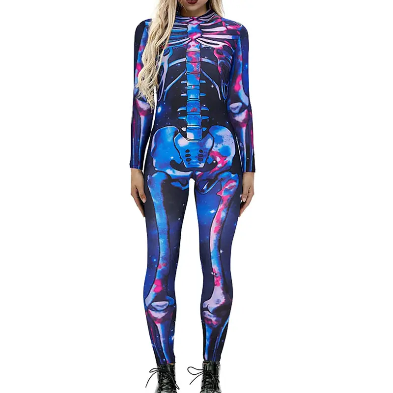 Blue and red dyed skeleton bodysuit