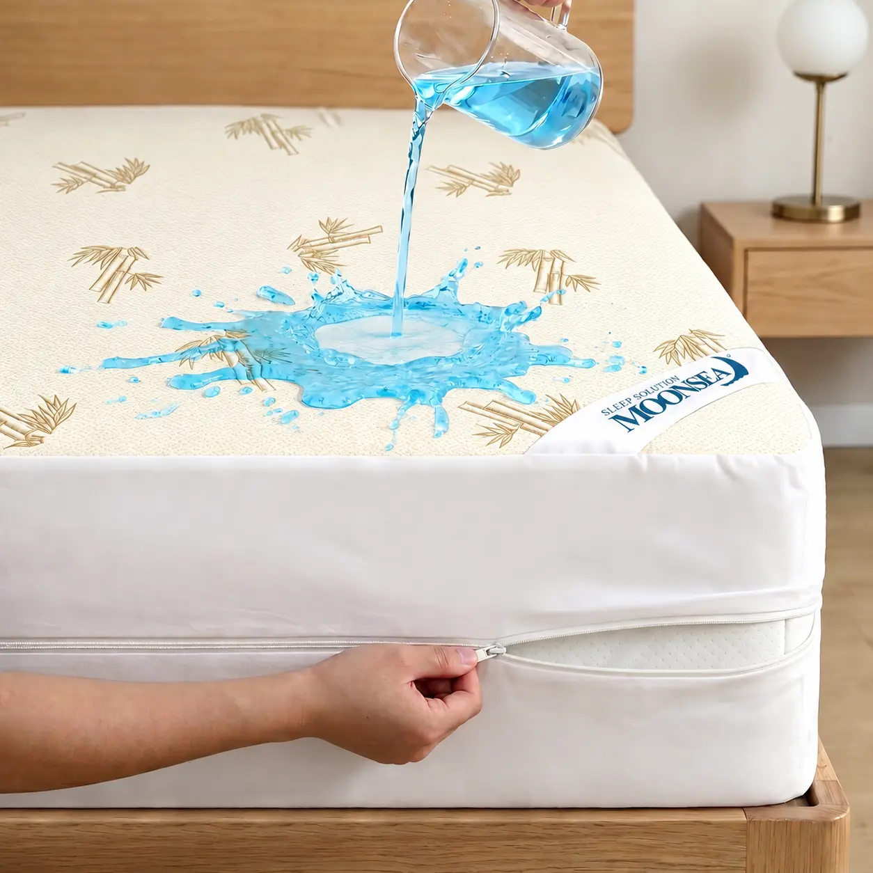 Moonsea Bamboo Zippered Mattress Encasement, 100% 6-Sided Waterproof Bed Bug Dust Mite Proof Mattress Protector with Zipper, Ultra Soft Premium Jacquard Fabric Breathable Noiseless Mattress Pad Cover Deep Pocket Machine Wash #TikTokShopFallDealsForYou