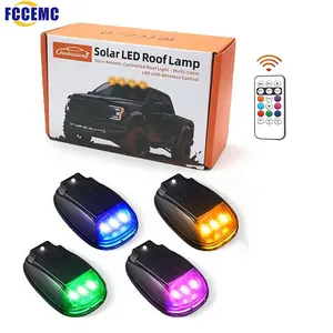 Solar Car Roof RGB Strobe Light With Remote Control Cab Signal Lamp Wireless No Punch LED Truck Pickup Warning Lights for Camping Enhanced Night Visibility & Interior Lighting